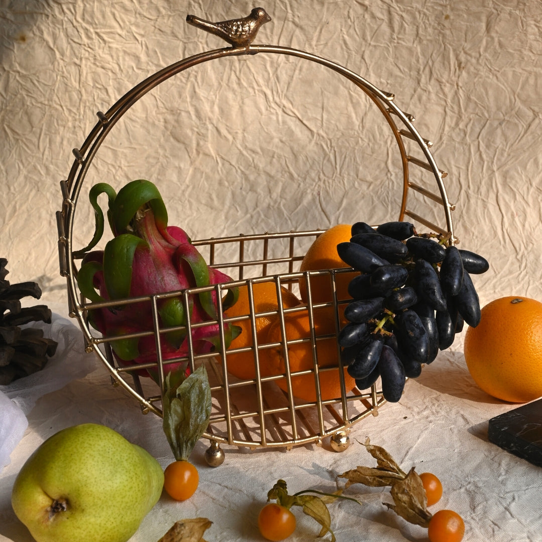 Oval Copper Basket with bird design