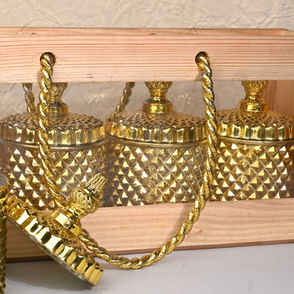 Wooden Basket hanging with Gold container