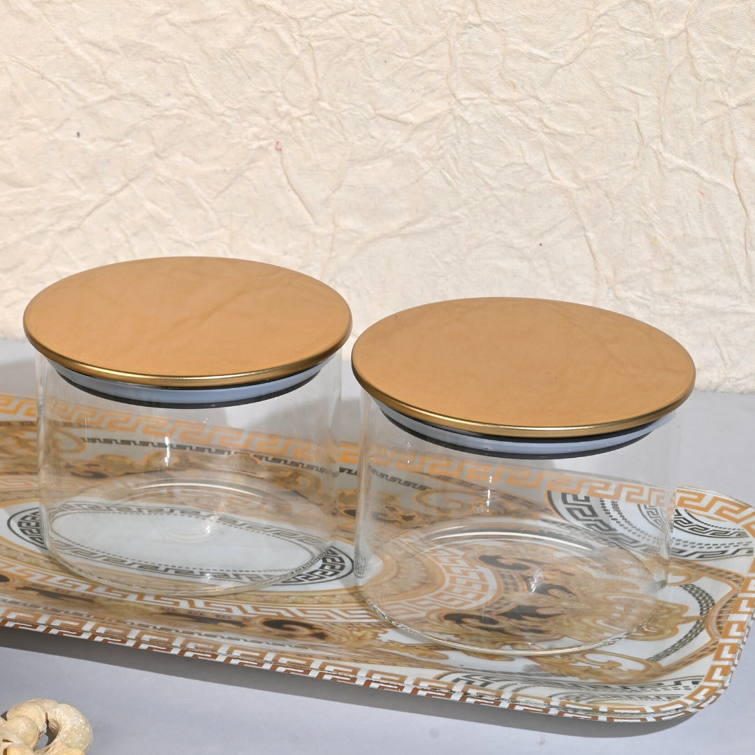 Glass Tray Set with 3 Jars