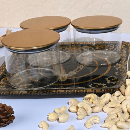 Glass Tray Set with 4 Jars