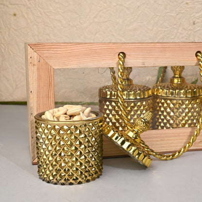 Wooden Basket hanging with Gold container