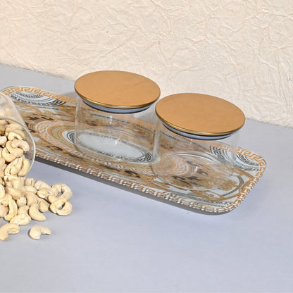 Glass Tray Set with 3 Jars